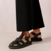Alohas Belgie | Alohas Backbone - Black lederen sandalen vrouwen Z22T413 zwart