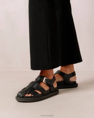 Alohas Belgie | Alohas Backbone - Black lederen sandalen vrouwen Z22T413 zwart
