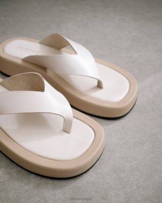 Alohas Belgie | Alohas Bewolt - Wit en beige lederen sandalen vrouwen Z22T451 stenen beige