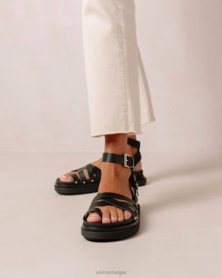 Alohas Belgie | Alohas Buckle Up Corn - Black vegan lederen sandalen vrouwen Z22T305 maïs zwart