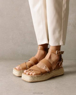 Alohas Belgie | Alohas County - Brown Leather Espadrilles vrouwen Z22T513 kameel