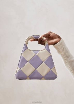 Alohas Belgie | Alohas De a scacchi - witte en paarse geruite handtas vrouwen Z22T1098 Scacchi Mauve Ivory