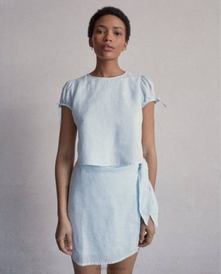 Alohas Belgie | Alohas Dreamland - Blue Linen Top vrouwen Z22T950 babyblauw