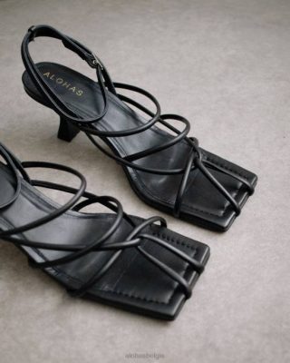 Alohas Belgie | Alohas Ginza - Zwarte lederen sandalen vrouwen Z22T591 zwart