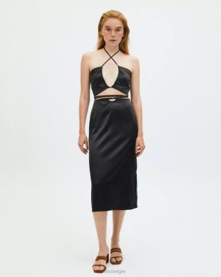 Alohas Belgie | Alohas Hooggebonden - zwarte satijnen rok vrouwen Z22T843 zwart