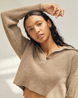 Alohas Belgie | Alohas Luchtvaartuig - Bruin gebreide top vrouwen Z22T692 nootmuskaatbruin