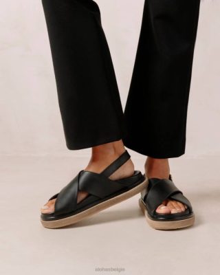 Alohas Belgie | Alohas Marshmallow - Black lederen sandalen vrouwen Z22T119 zwart