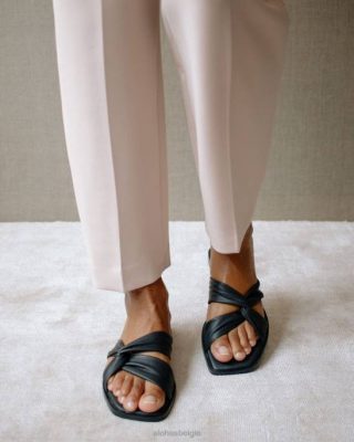 Alohas Belgie | Alohas Nomad - Black lederen sandalen vrouwen Z22T445 zwart