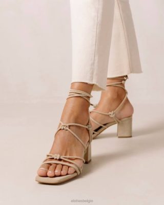 Alohas Belgie | Alohas Paloma - Beige suede sandalen vrouwen Z22T167 zand
