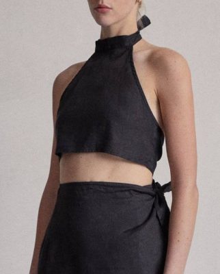 Alohas Belgie | Alohas Poëzie - Zwart linnen top vrouwen Z22T949 zwart