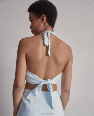 Alohas Belgie | Alohas Poëzie - blauw linnen top vrouwen Z22T948 babyblauw