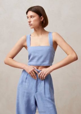 Alohas Belgie | Alohas Rai - blauw linnen top vrouwen Z22T611 blauw