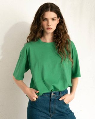 Alohas Belgie | Alohas Slack - Groene katoenen top vrouwen Z22T864 groenblijvend