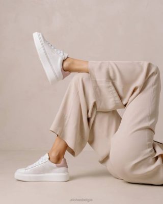 Alohas Belgie | Alohas TB.65 - Witte en paarse lederen sneakers vrouwen Z22T93 heldere witte mauve