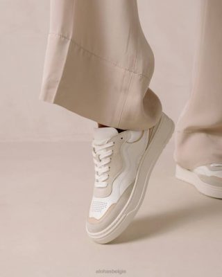 Alohas Belgie | Alohas TB.87 - Witte en beige lederen sneakers vrouwen Z22T63 groeve