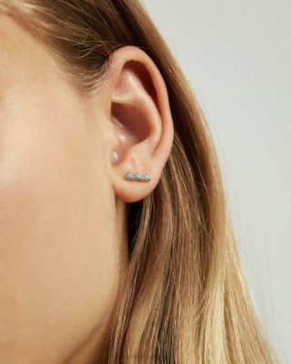 Alohas Belgie | Alohas Triplet - blauwe oorbellen vrouwen Z22T1180 goud