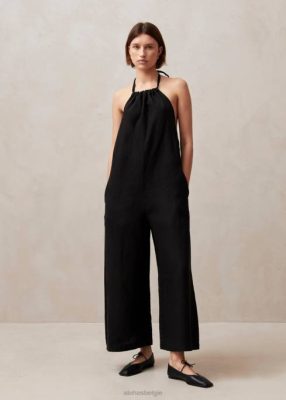 Alohas Belgie | Alohas Yona - Black Linen Jumpsuit vrouwen Z22T604 zwart