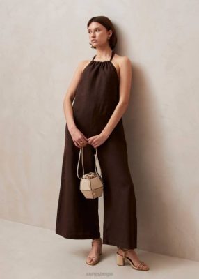 Alohas Belgie | Alohas Yona - Brown Linen Jumpsuit vrouwen Z22T605 bruin
