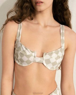 Alohas Belgie | Alohas de lus - groen gerecyclede nylon bikini top vrouwen Z22T825 Scacchi Celery Green