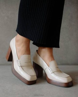 Alohas Belgie | Alohas druk - witte lederen loafers vrouwen Z22T391 ivoor