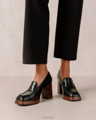 Alohas Belgie | Alohas druk - zwarte lederen loafers vrouwen Z22T389 zwart
