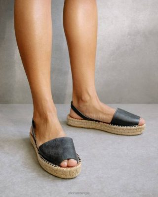 Alohas Belgie | Alohas ibizas - zwart lederen espadrilles vrouwen Z22T409 zwart