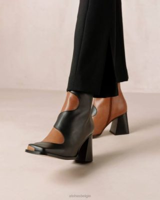 Alohas Schoenen | Alohas Blair - zwarte en bruine lederen laarzen vrouwen Z22T8 zwarte kameel