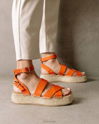 Alohas Schoenen | Alohas County - Orange Leather Espadrilles vrouwen Z22T514 Pomelo Orange