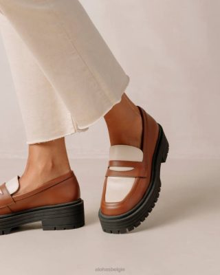 Alohas Schoenen | Alohas Masker - Bruine en witte vegan lederen loafers vrouwen Z22T138 Gingerbread bruin warm wit