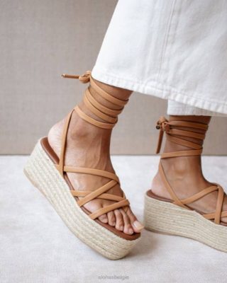 Alohas Schoenen | Alohas PAW -PAW - Bruin lederen Espadrilles vrouwen Z22T406 kameel