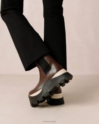 Alohas Schoenen | Alohas Phoenix Chess - Bruine lederen laarzen vrouwen Z22T576 Schaken koffie bruin