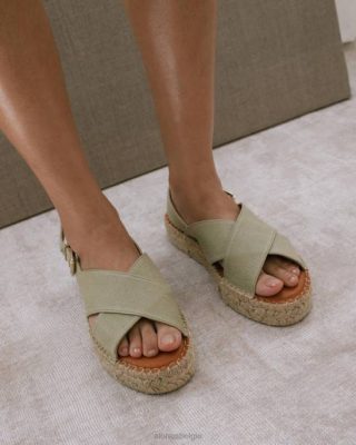 Alohas Schoenen | Alohas gekruist linnen - groen canvas espadrilles vrouwen Z22T268 khaki