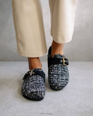 Alohas Schoenen | Alohas gezellige tweed - zwart lederen klompen vrouwen Z22T468 tweed zwart